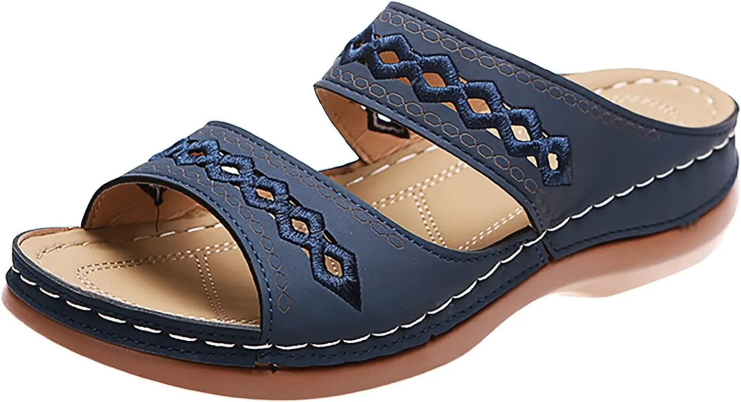 Orthopedic Sandals for Women Wide Width Womens Orthopedic Sandals 9 Wedge Sandals for Women Dressy Summer Arch Support Slides for Women Orthotic Flip Flops Women Black Womens Flats
