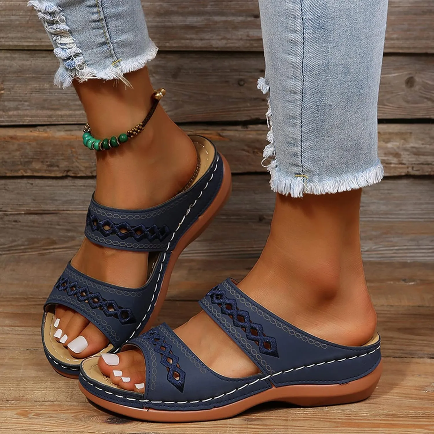 Orthopedic Sandals for Women Wide Width Womens Orthopedic Sandals 9 Wedge Sandals for Women Dressy Summer Arch Support Slides for Women Orthotic Flip Flops Women Black Womens Flats