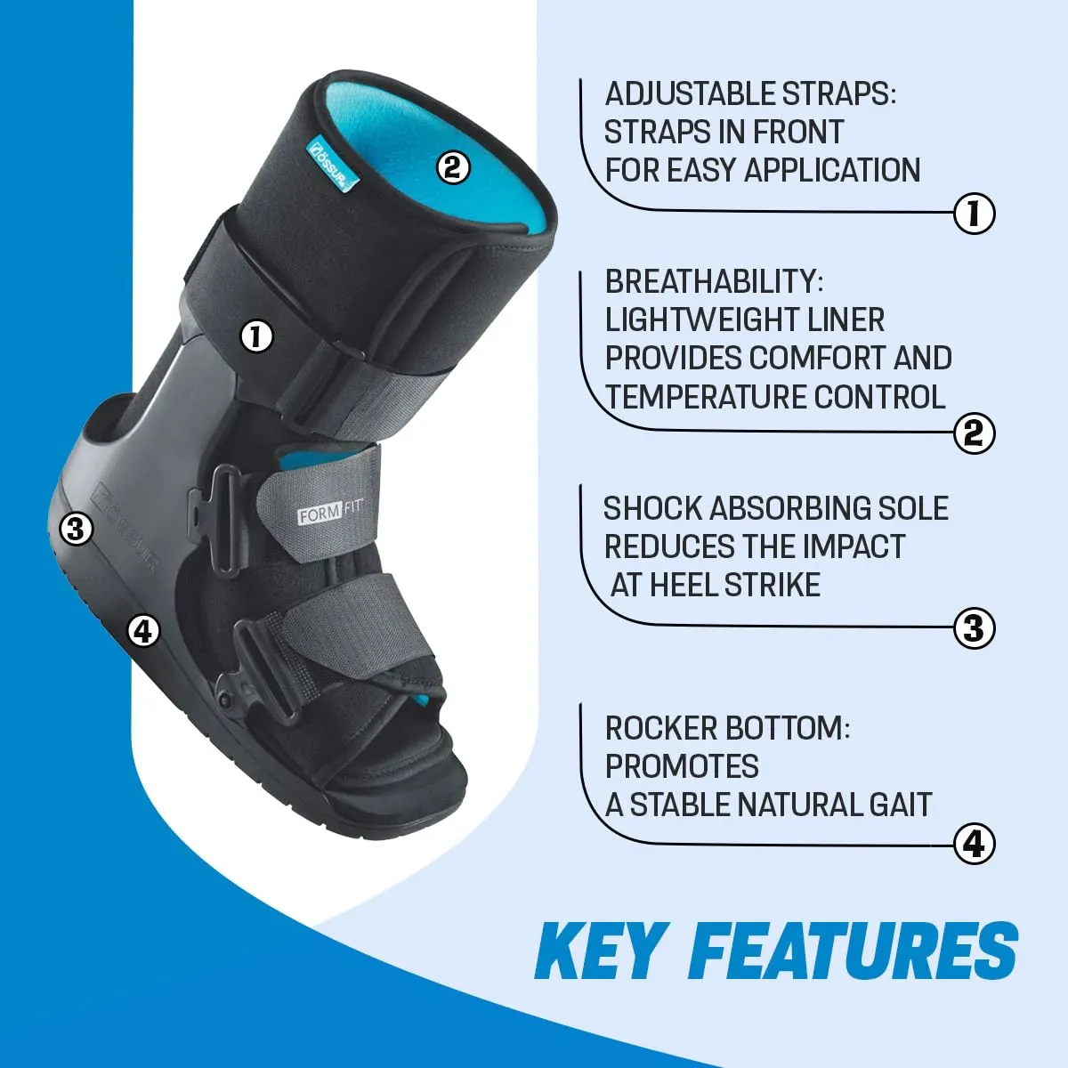 Ossur Formfit Walker Boot (Non-Air) Pneumatic Technology - Medical Grade Walker Boot for Broken Foot, Sprained Ankle, Strains & Stable Fractures, Breathable - (High Top/X-Small)