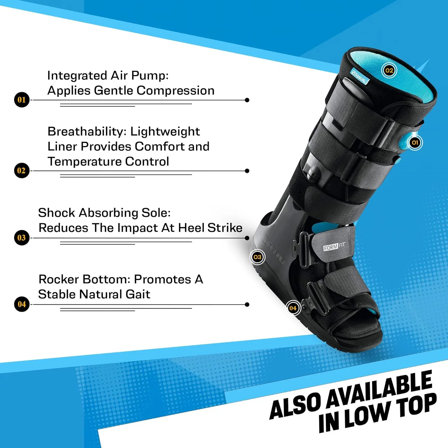 Ossur Formfit Walker Boot with Air - Medical Grade Immobilization for Strains, Sprains & Stable Fractures | Pneumatic Technology to Reduce Pain & Swelling | Breathable Material (Low Top, Large)