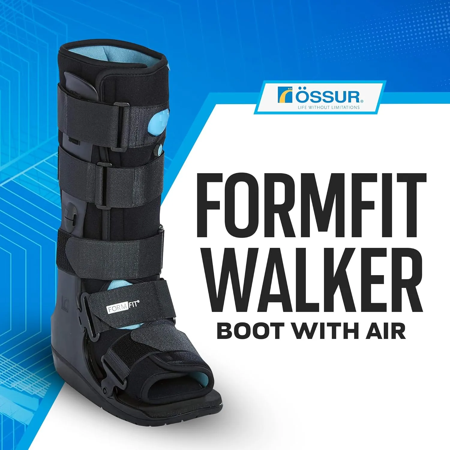 Ossur Formfit Walker Boot with Air - Medical Grade Immobilization for Strains, Sprains & Stable Fractures | Pneumatic Technology to Reduce Pain & Swelling | Breathable Material (Low Top, Large)