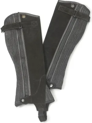 Ovation womens Black Ribbed Suede Leather Durable Lightweight Adjustable Breathable Horse Riding Half Chap