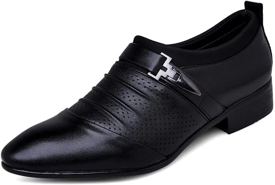 Oxford Shoes for Men Slip On Cap Toe Pleated PU Leather Slip Resistant Anti-Slip Low Top Non Slip Casual