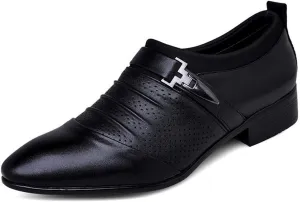 Oxford Shoes for Men Slip On Cap Toe Pleated PU Leather Slip Resistant Anti-Slip Low Top Non Slip Casual