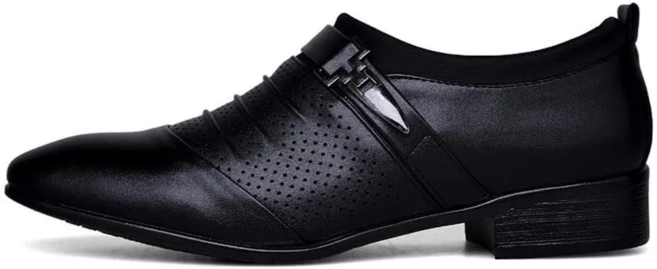 Oxford Shoes for Men Slip On Cap Toe Pleated PU Leather Slip Resistant Anti-Slip Low Top Non Slip Casual