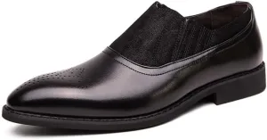 Oxford Shoes for Men Slip On Pointed Toe Two Tone Patchwork Faux Leather Shoes Anti-Slip Low Top Block Heel Walking