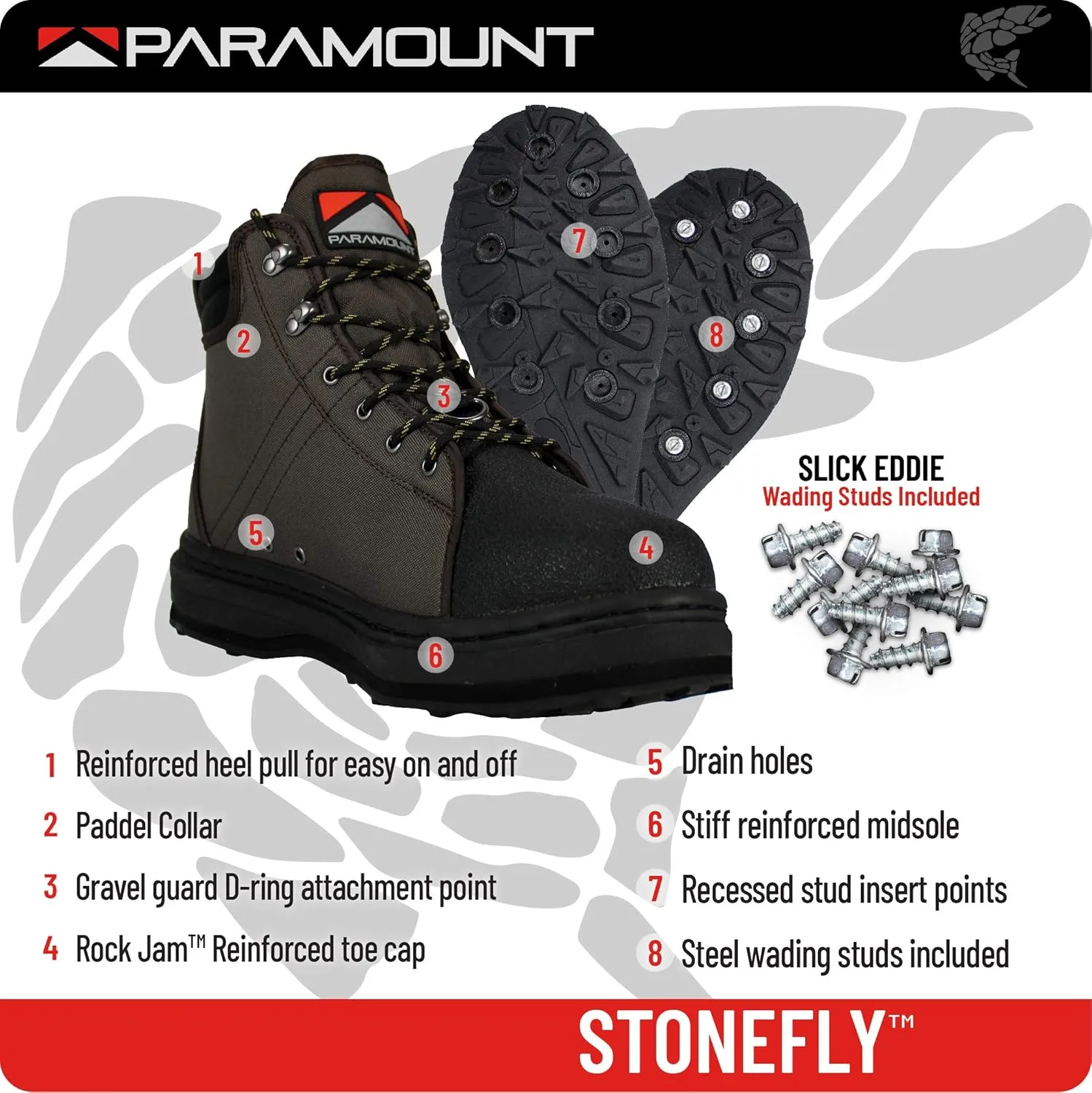 Paramount Outdoors Men's MFBW006-DJX-9 Stonefly Cleated Wading Boot, Brown, 9
