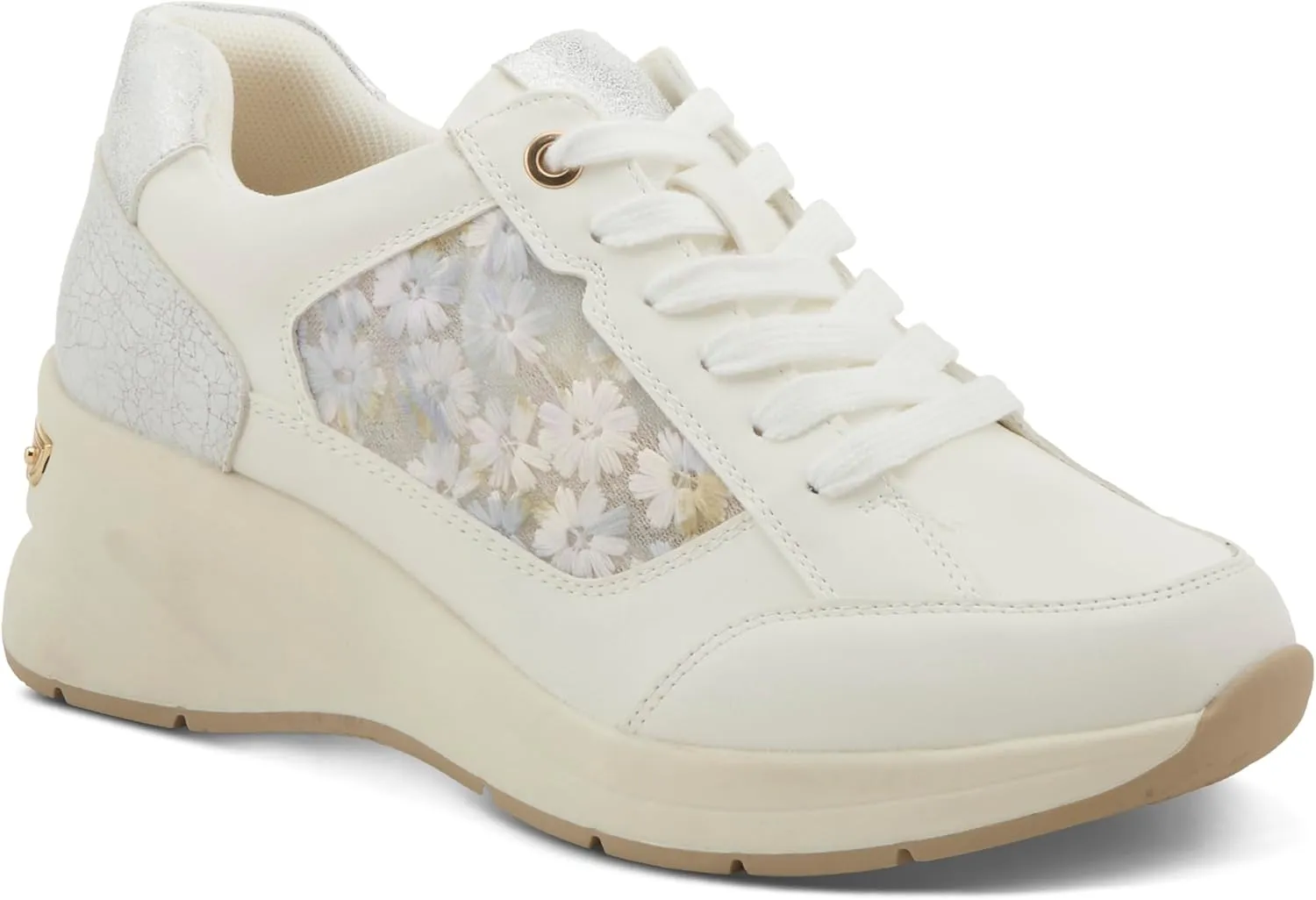 PATRIZIA Women's DELVINA Lace-Up Wedge Sneakers - Embroidered Mesh Side Panels with Cushioned Footbed