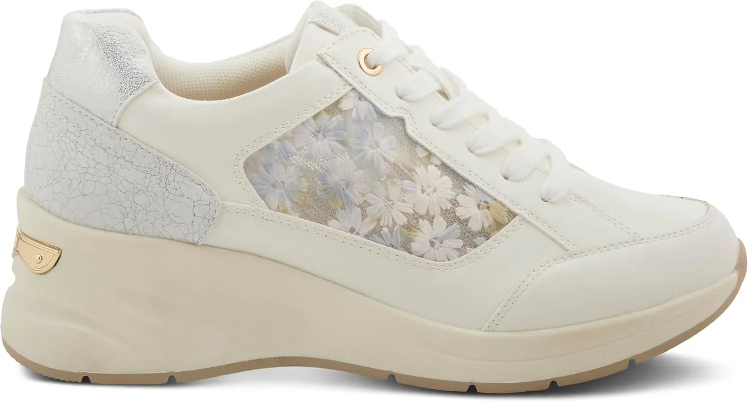PATRIZIA Women's DELVINA Lace-Up Wedge Sneakers - Embroidered Mesh Side Panels with Cushioned Footbed