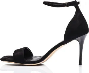 Peculiarity Women’s Black Suede Open Square-Toe Heels with Adjustable Ankle Strap – Stylish & Comfortable Dress Shoes for Weddings, Parties, Formal Events, and Everyday Wear – Size 13.5