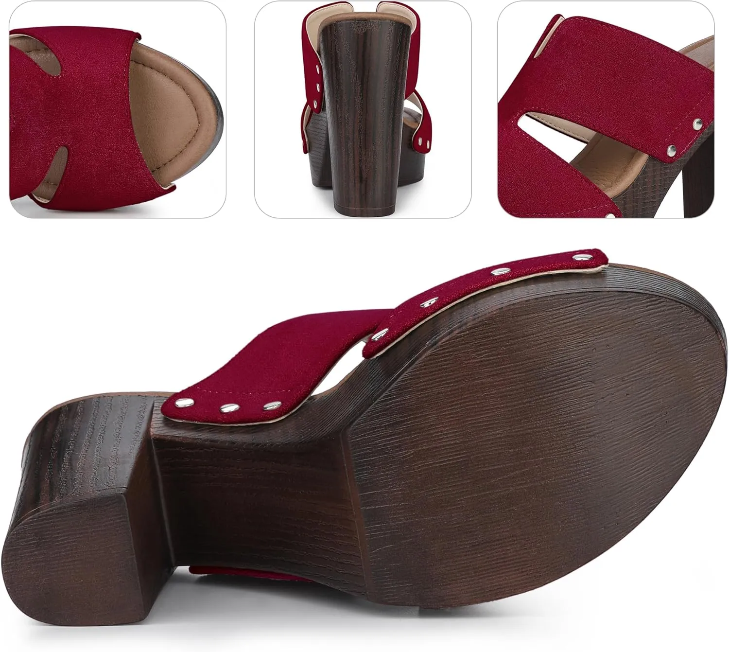Perphy Platform Slip on Block High Heels Slides Sandals for Women