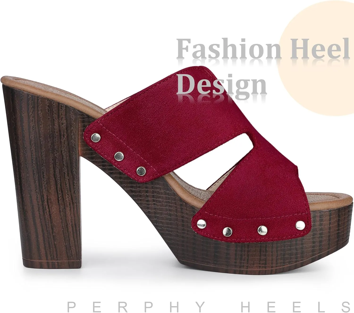 Perphy Platform Slip on Block High Heels Slides Sandals for Women