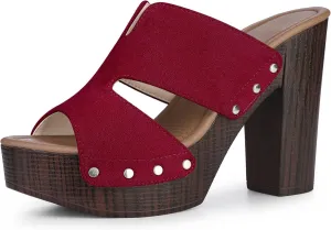 Perphy Platform Slip on Block High Heels Slides Sandals for Women