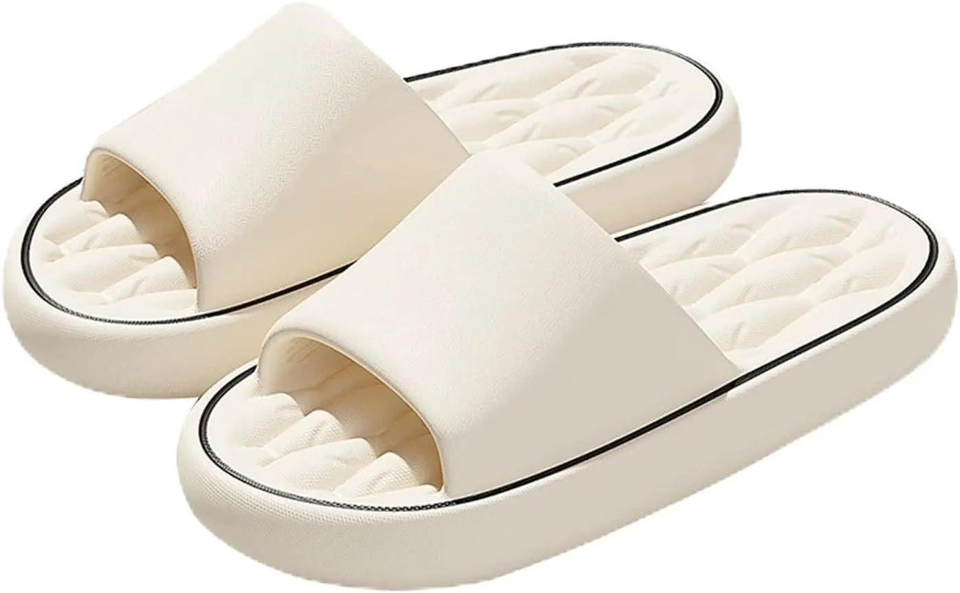 Pillow Slippers for Women and Men Massage Thick Sole Non-Slip Shower Slippers Bathroom Super Soft Comfy House Cloud Slide Slipper for Indoor and Outdoor(White,EUR38-39)