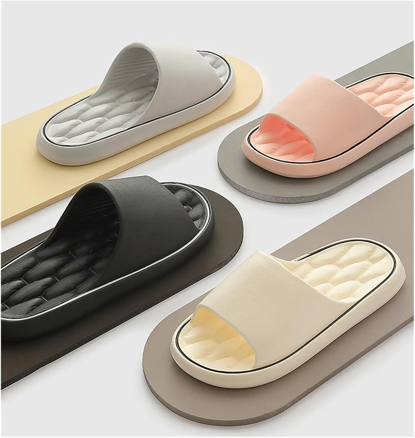Pillow Slippers for Women and Men Massage Thick Sole Non-Slip Shower Slippers Bathroom Super Soft Comfy House Cloud Slide Slipper for Indoor and Outdoor(White,EUR38-39)