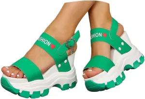 Platform Sandals Women Open Toe Two Bands Lug sole Fashion Block Heel Sandals Adjustable Ankle Strap Women Hiking Shoes