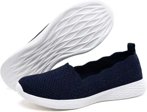 poemlady Women's Slip on Loafer Shoes - Mesh Casual Ballet Flat Nurse Walking Sneakers Knit Round Toe Memory Foam Casual Shoes