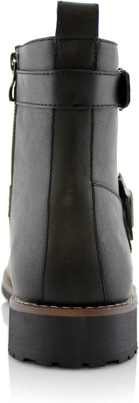 Polar Fox Mens Casual Engineer Zipper and Buckle Motorcycle Boots