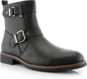 Polar Fox Mens Casual Engineer Zipper and Buckle Motorcycle Boots