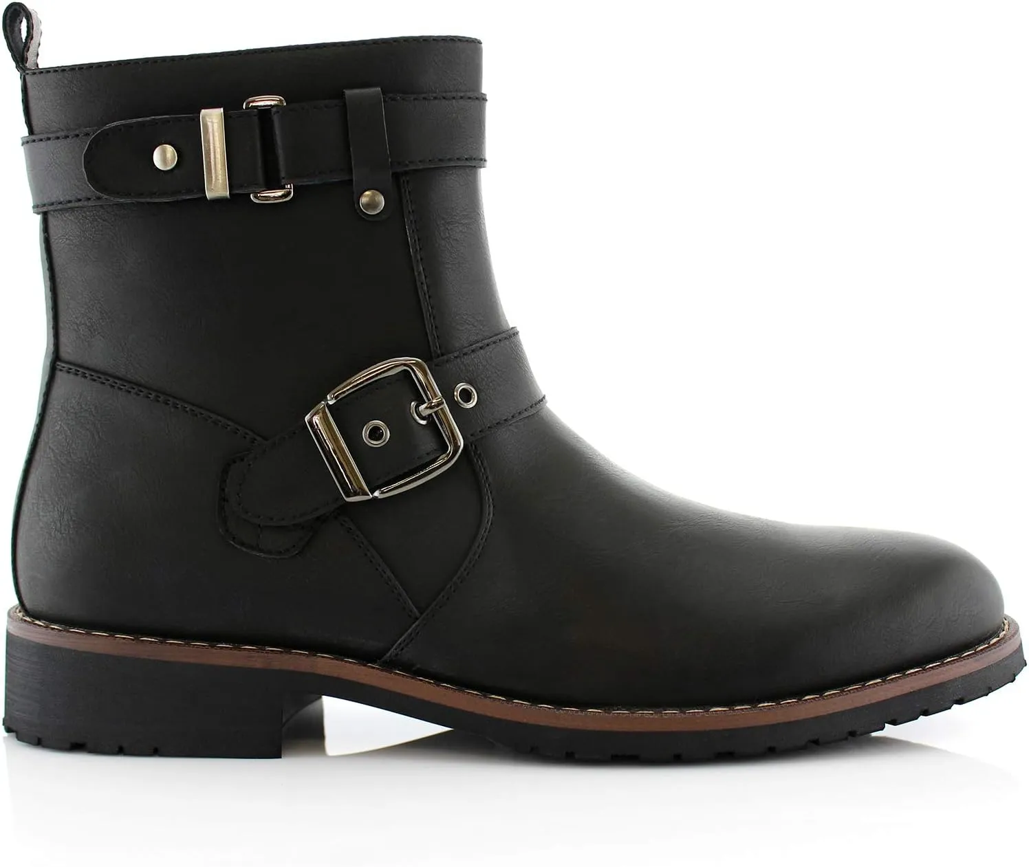 Polar Fox Mens Casual Engineer Zipper and Buckle Motorcycle Boots