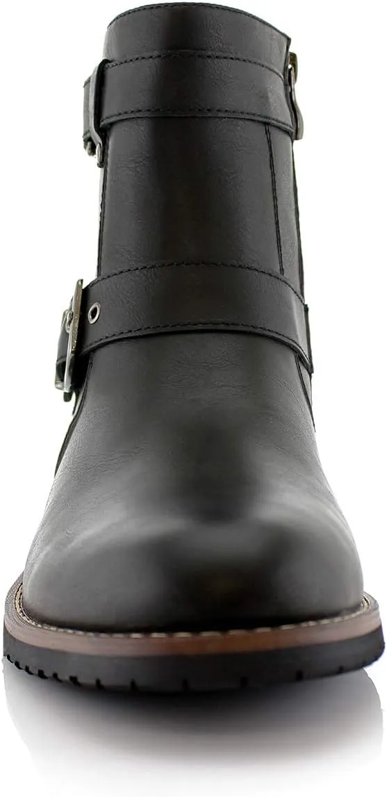 Polar Fox Mens Casual Engineer Zipper and Buckle Motorcycle Boots