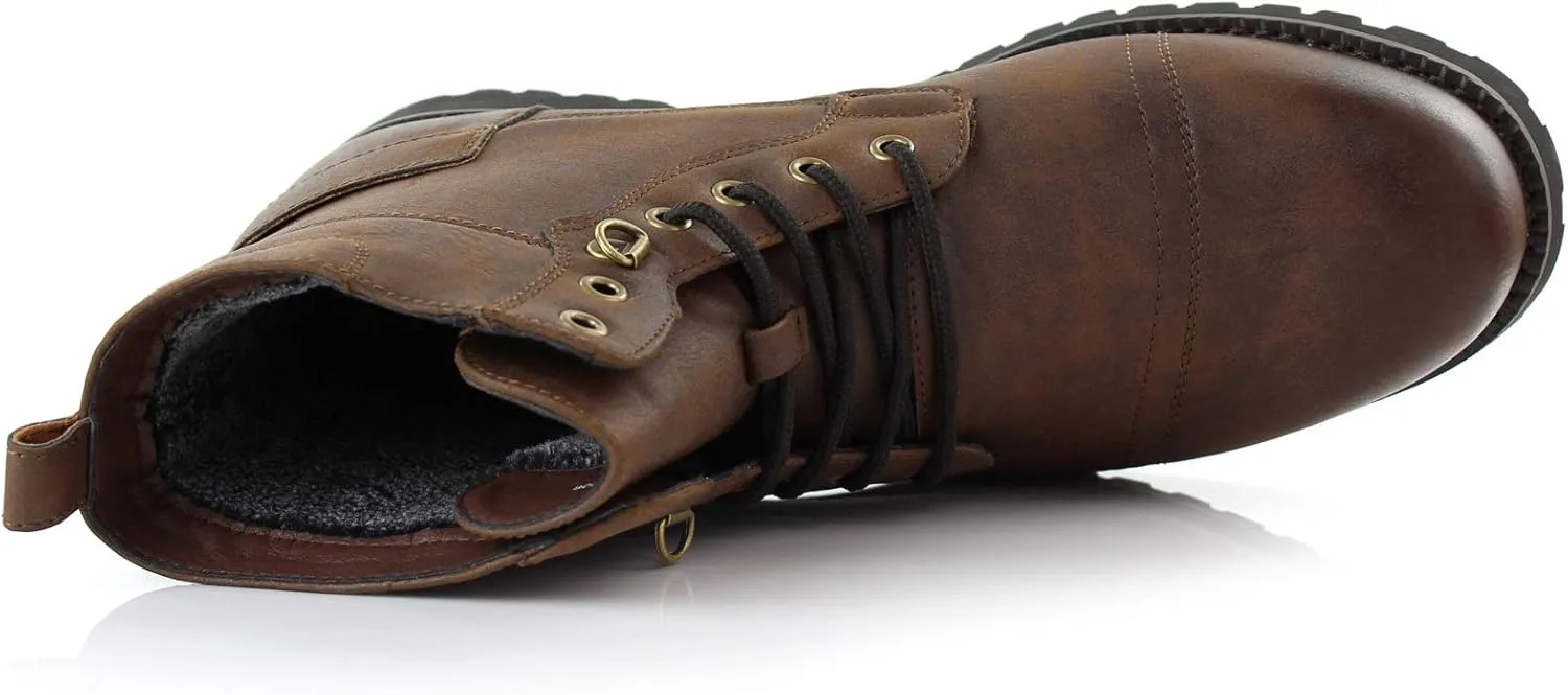 Polar Fox Mens Vegan Leather Winter Boots, with Faux Fur Lined Option