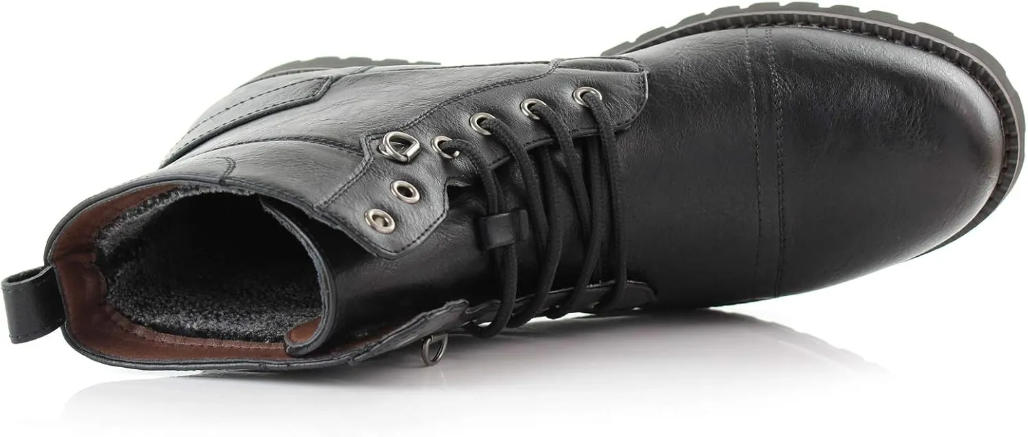 Polar Fox Mens Vegan Leather Winter Boots, with Faux Fur Lined Option
