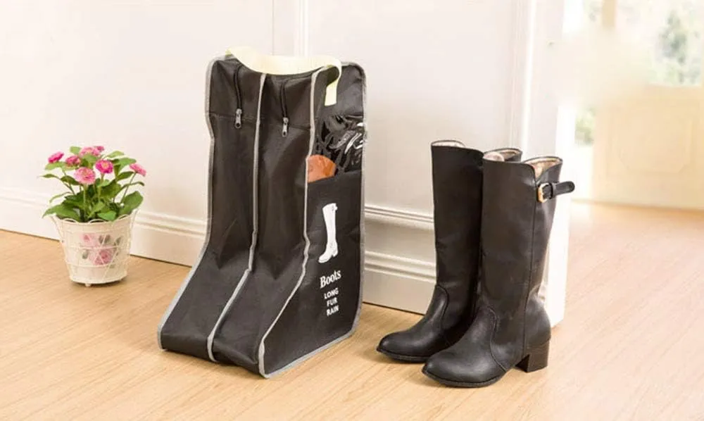 Portable 2 Pair Boot Storage Bags Dust Proof Shoe Bags,Zippered Tall Boots Organizer Protector Bag for Home and Travel (black)