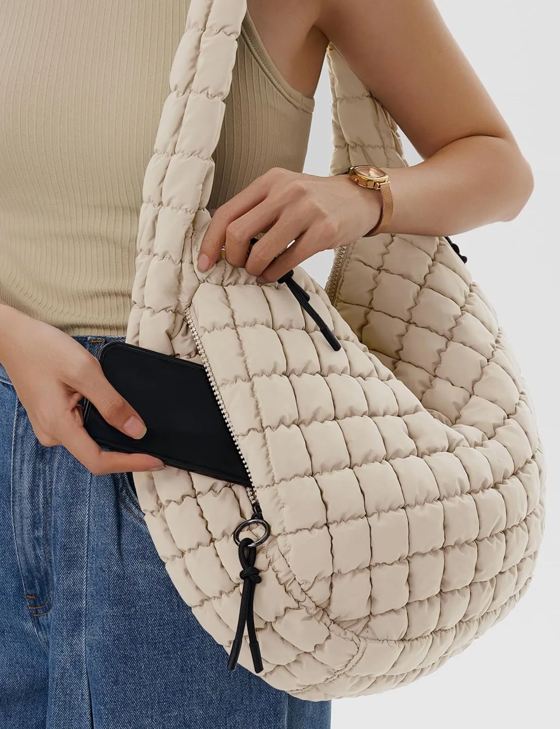 Quilted Tote Bag Large Quilting Cute Puffer Shoulder Bag Lightweight Quilted Padding Hobo Bag for Women Winter Fashion