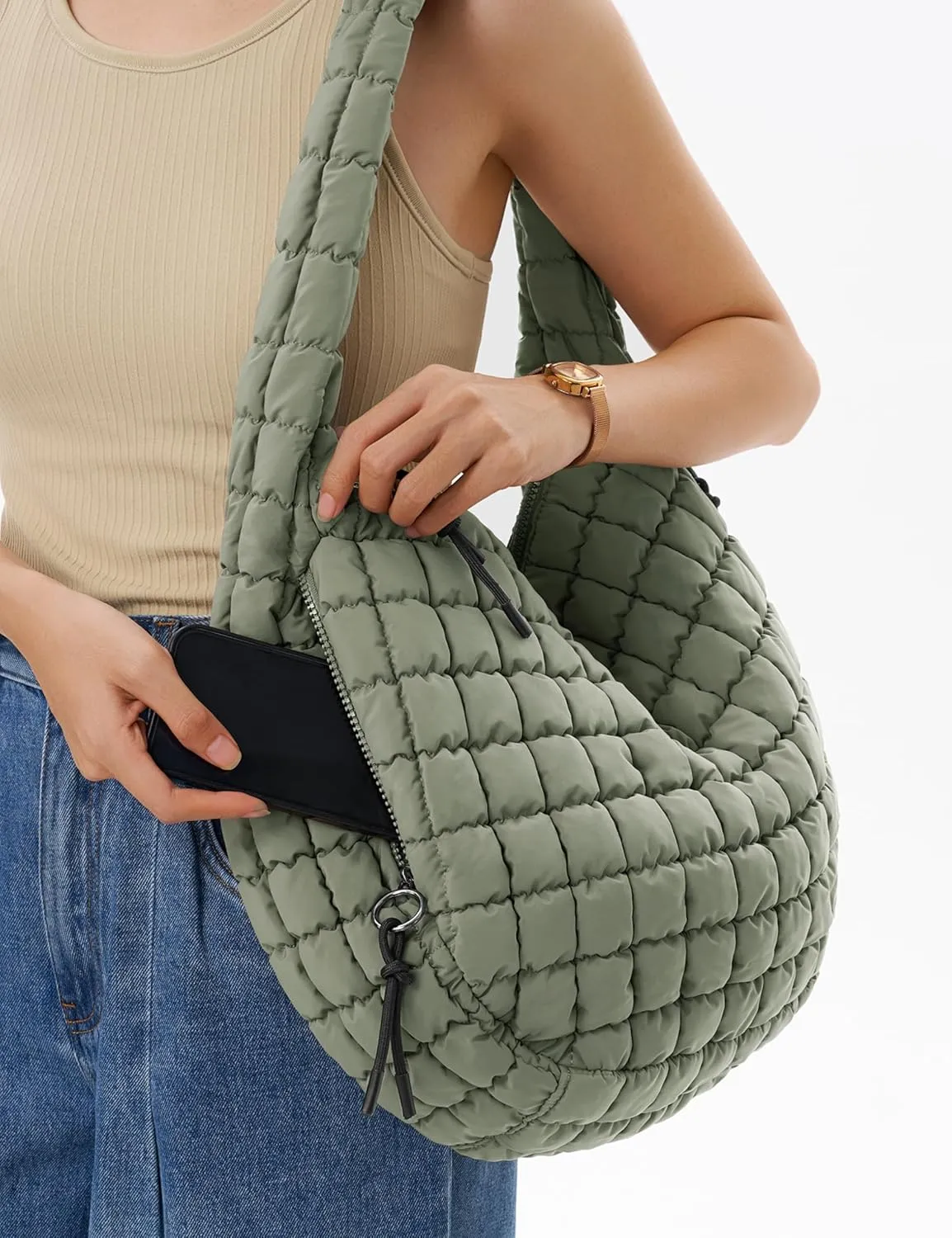 Quilted Tote Bag Large Quilting Cute Puffer Shoulder Bag Lightweight Quilted Padding Hobo Bag for Women Winter Fashion