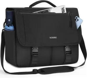 RAINSMORE Messenger Bag for Men Messenger Bag 15.6 Inch Water Resistant Laptop Bag Casual Satchel Bags for Men Large College Computer Bag Office Work Briefcase Fashion Crossbody Shoulder Handbag Black