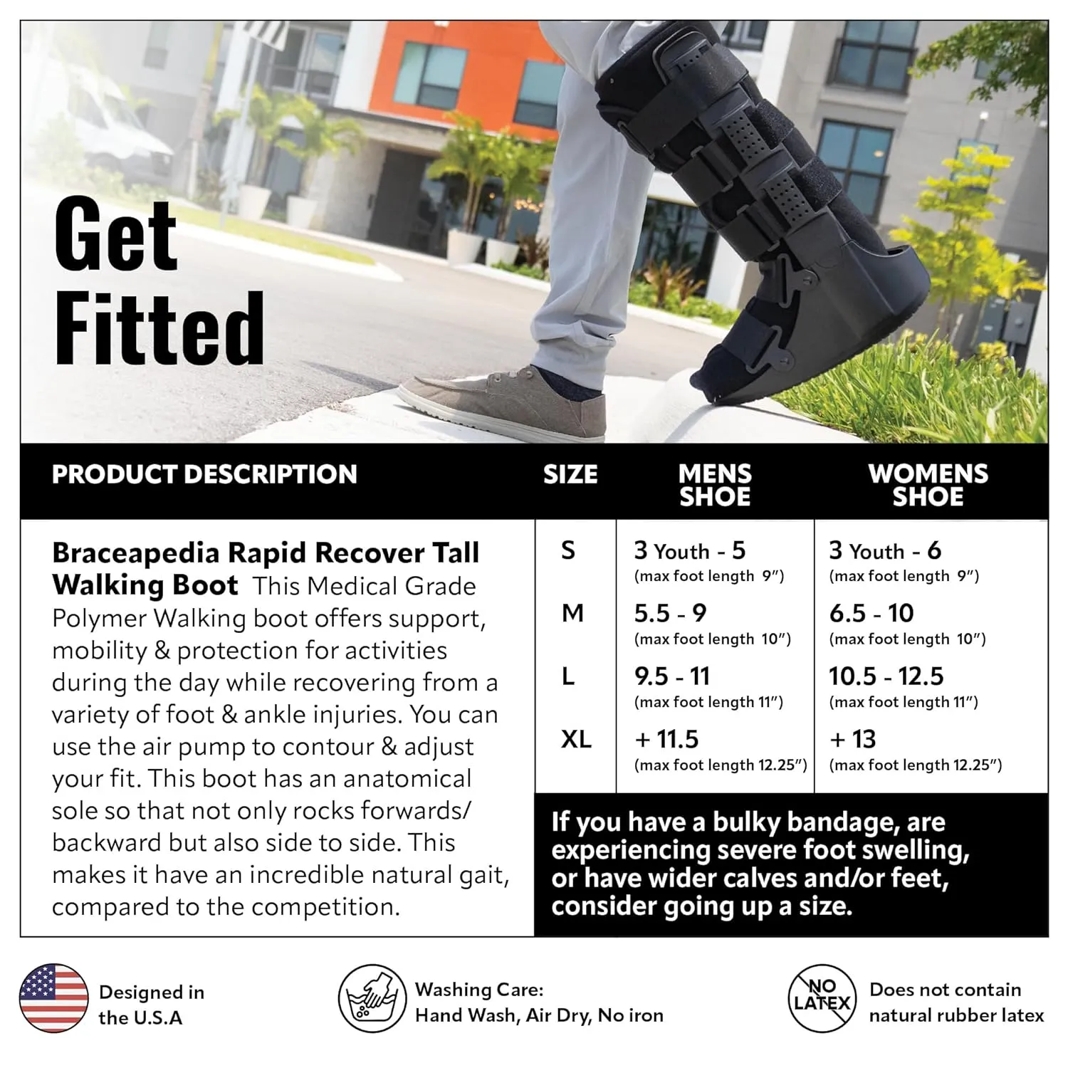 Rapid Recover Walking Boot – Medical-Grade Foot & Ankle Support with Adjustable Air Pump, Post-Op and Injury Recovery, Medium
