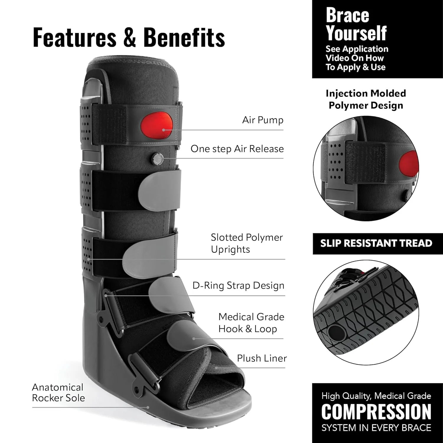 Rapid Recover Walking Boot – Medical-Grade Foot & Ankle Support with Adjustable Air Pump, Post-Op and Injury Recovery, Medium