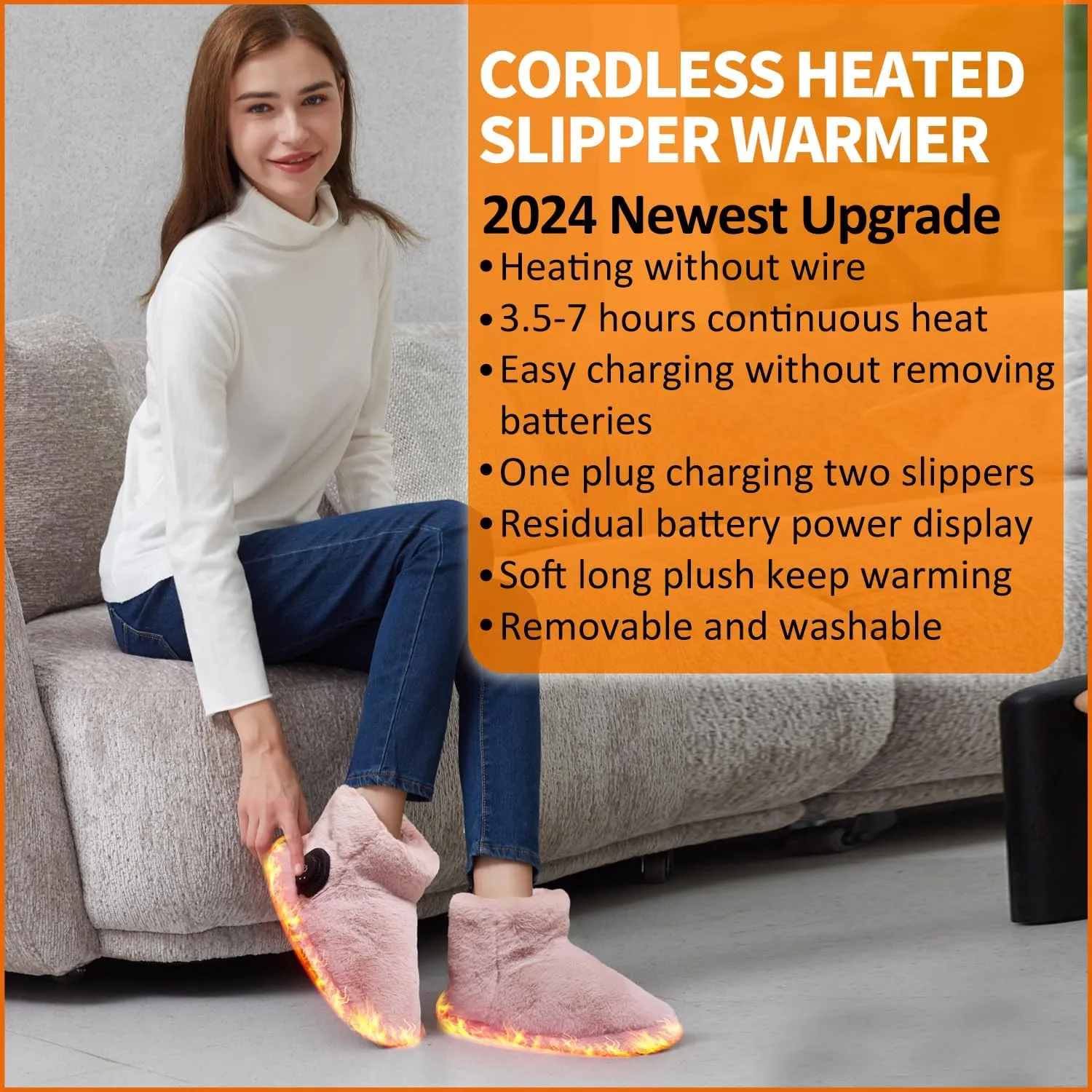 Rechargeable Foot Warmer,Heated Boots Slippers for Cold Feet, House Portable Electric Heating Pad Slippers Shoes for Women, 3.5-7 Hours Heating, Powered by Lithium Battery or USB