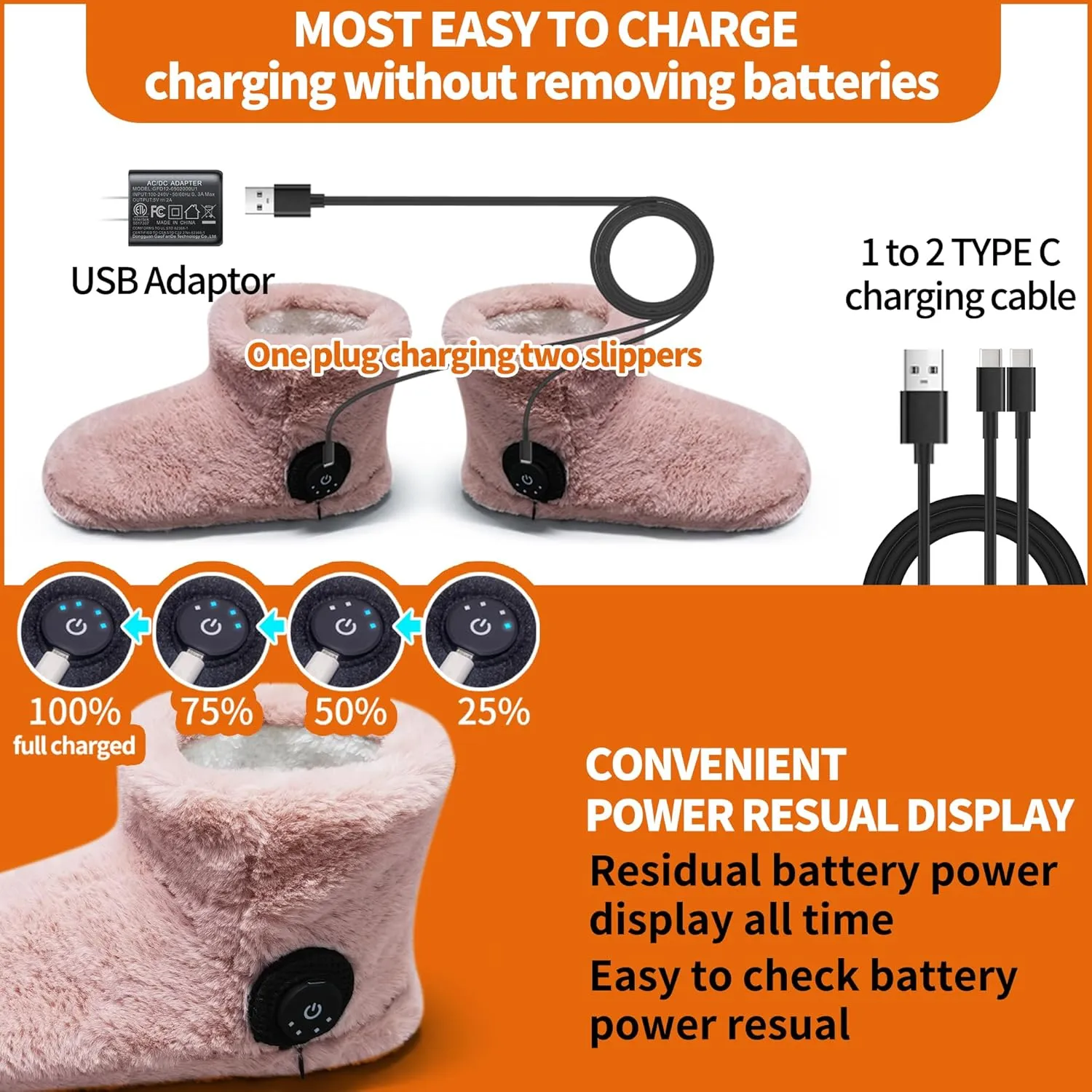 Rechargeable Foot Warmer,Heated Boots Slippers for Cold Feet, House Portable Electric Heating Pad Slippers Shoes for Women, 3.5-7 Hours Heating, Powered by Lithium Battery or USB