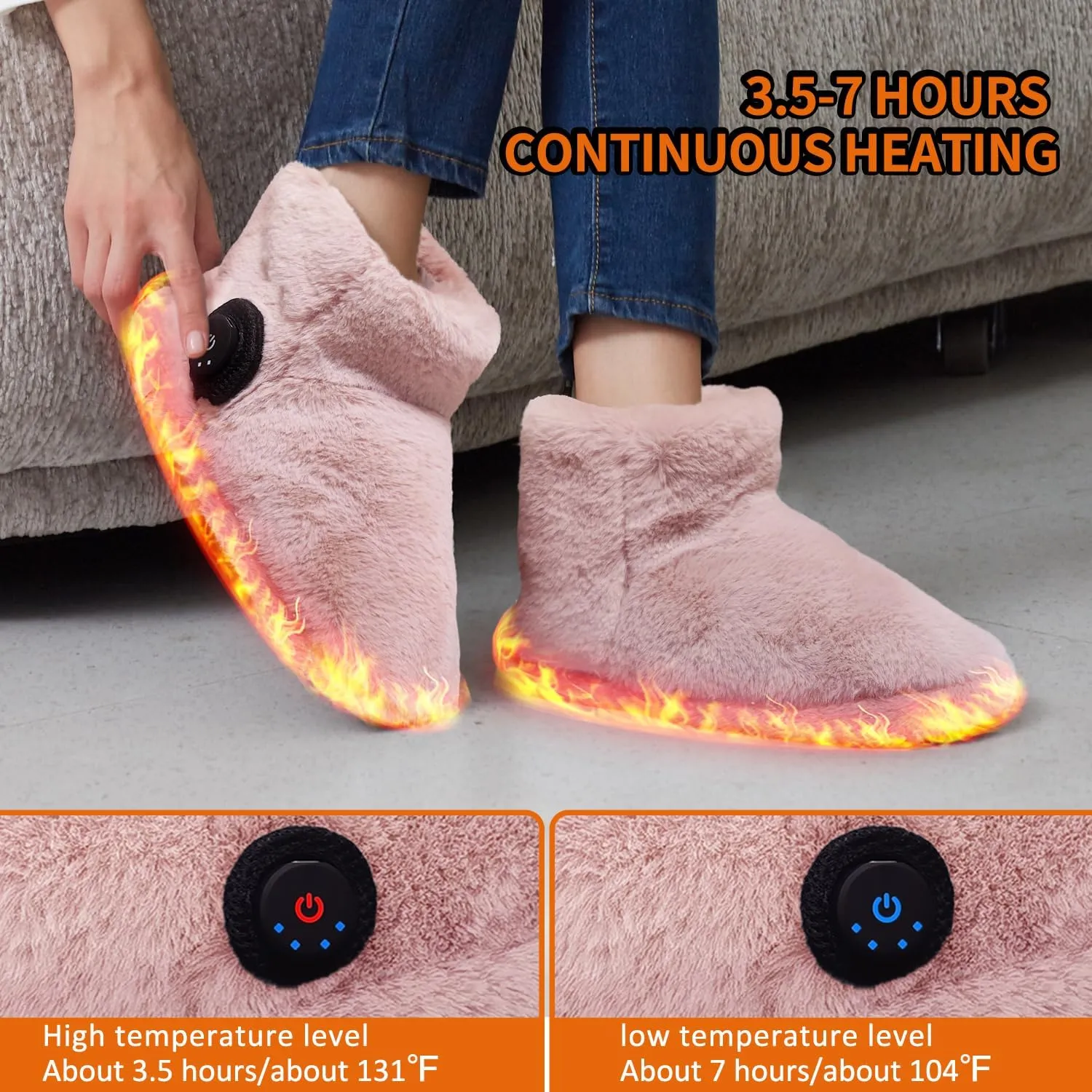 Rechargeable Foot Warmer,Heated Boots Slippers for Cold Feet, House Portable Electric Heating Pad Slippers Shoes for Women, 3.5-7 Hours Heating, Powered by Lithium Battery or USB