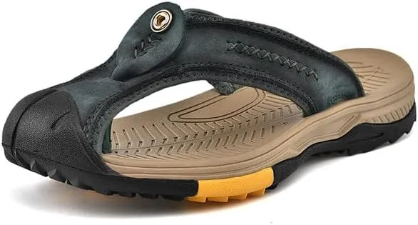 Recyphi Men's Protective Toe Flip-flops 2022 Summer Fashion Sandals Outdoor Casual Beach Shoes Closed Toe Slipper