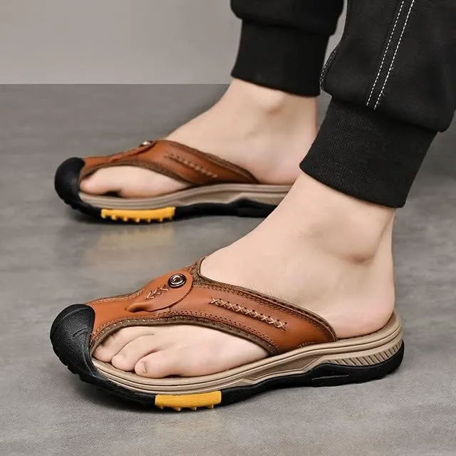 Recyphi Men's Protective Toe Flip-flops 2022 Summer Fashion Sandals Outdoor Casual Beach Shoes Closed Toe Slipper