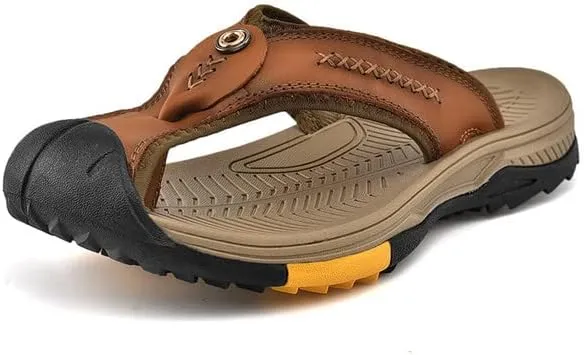 Recyphi Men's Protective Toe Flip-flops 2022 Summer Fashion Sandals Outdoor Casual Beach Shoes Closed Toe Slipper
