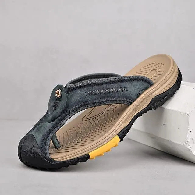 Recyphi Men's Protective Toe Flip-flops 2022 Summer Fashion Sandals Outdoor Casual Beach Shoes Closed Toe Slipper