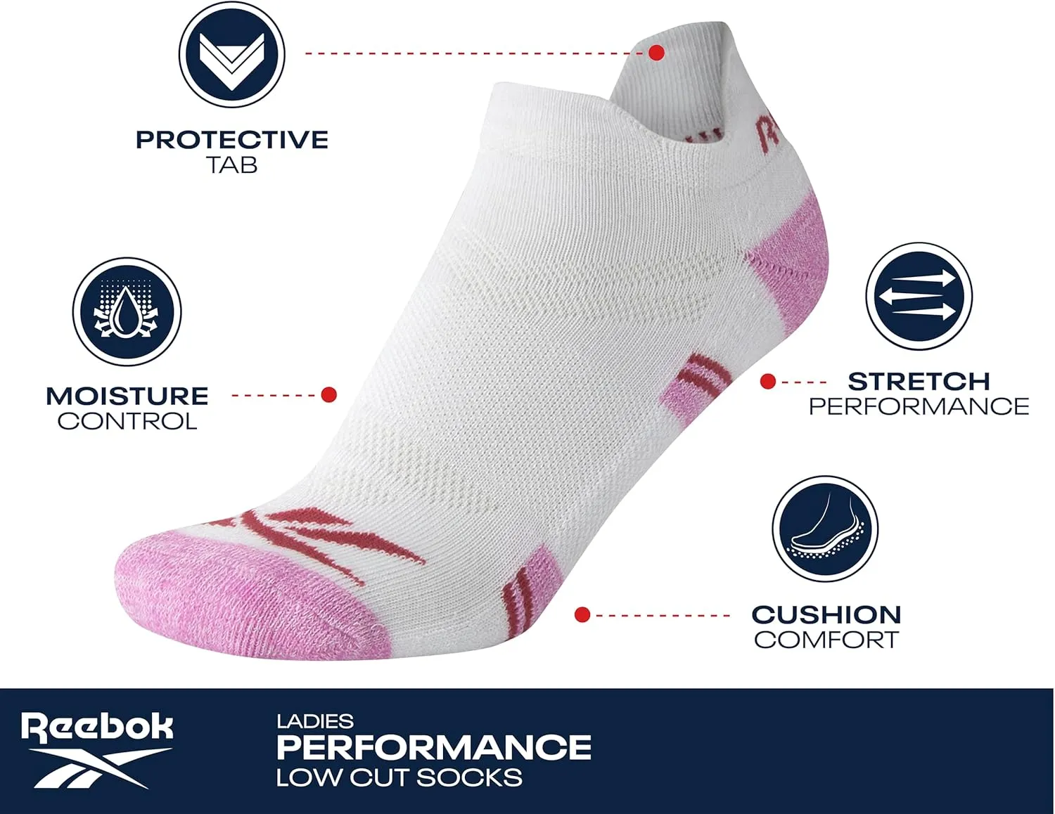 Reebok Women's Athletic Socks - Performance Cushioned Low Cut Socks (6 Pack)