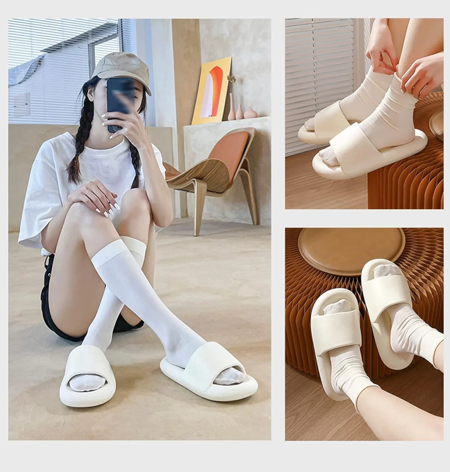 Reflexology Massage Tools Slippers,Relief Heel Neuropathy Pain Slippers,Home Indoor Sandals and Slippers, Summer Non-Slip Slippers,Ash,42-43