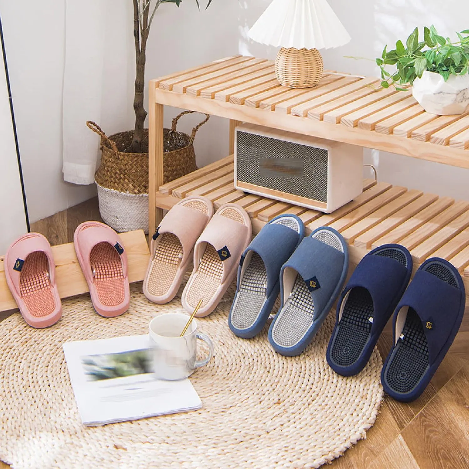 Reflexology Sandals for Men Women,Massage Pedicure Slippers, Thick Sole Comfortable Slippers,Beige,38-39,Foot Massage Slippers for Men Women