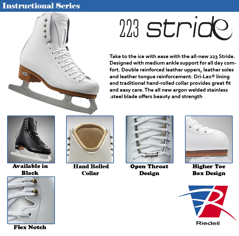 Riedell 223 Stride Boot Only White Figure Skate Size 4-10