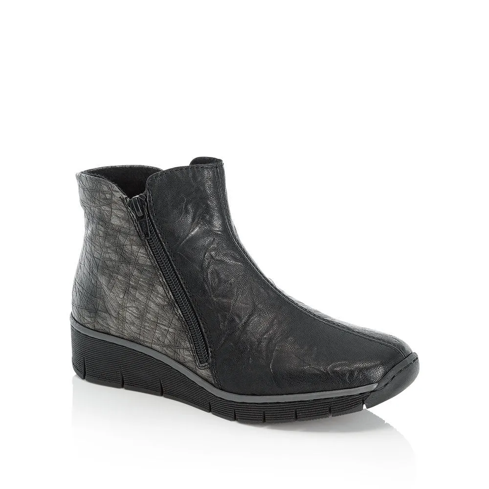 RIEKER - 73781-00 TWIN ZIP ANKLE BOOT - BLACK/SILVER
