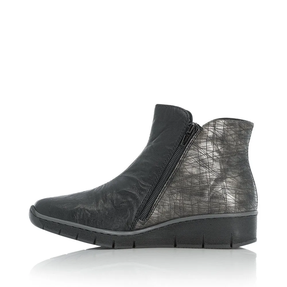RIEKER - 73781-00 TWIN ZIP ANKLE BOOT - BLACK/SILVER