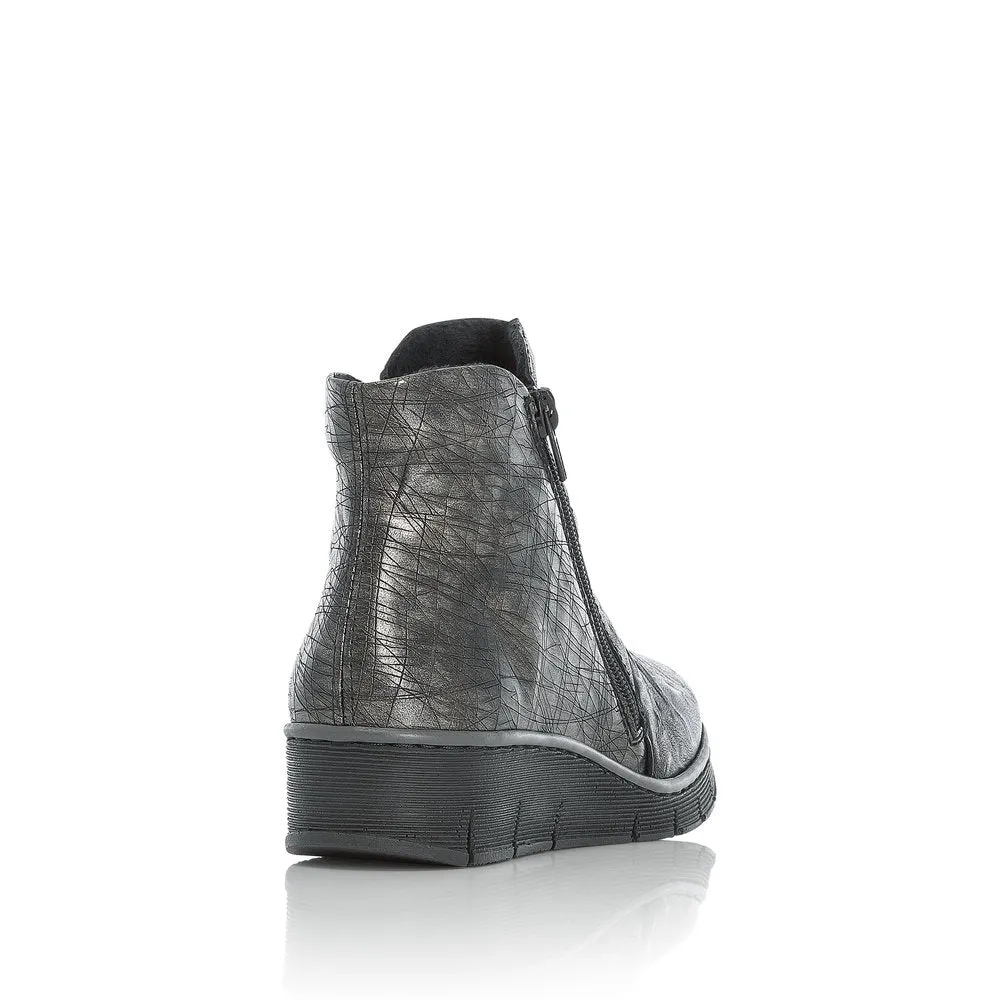 RIEKER - 73781-00 TWIN ZIP ANKLE BOOT - BLACK/SILVER