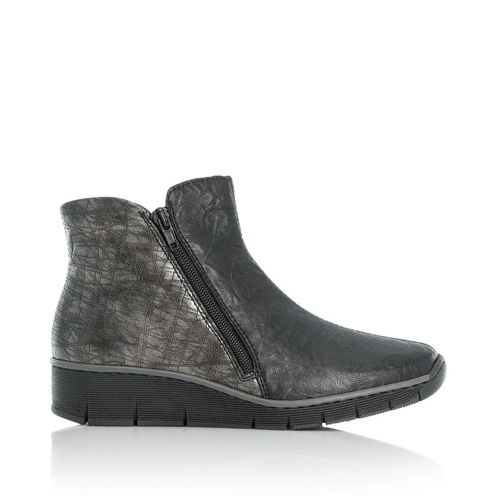 RIEKER - 73781-00 TWIN ZIP ANKLE BOOT - BLACK/SILVER