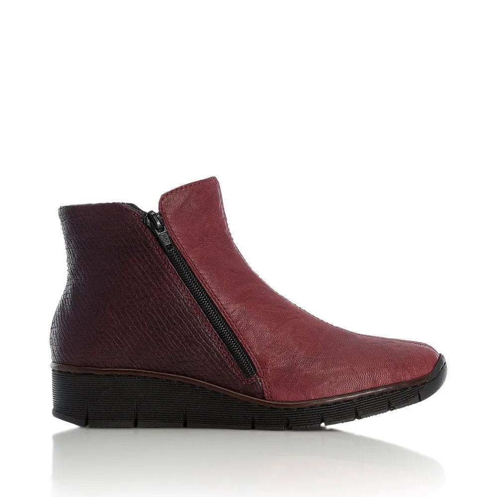 RIEKER - 73781-35 TWIN ZIP ANKLE BOOT - WINE/BORDEAUX