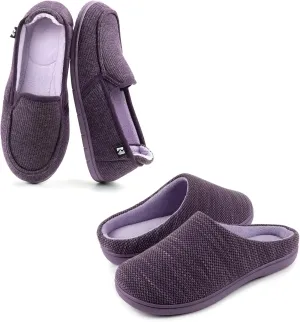 RockDove Set of 2 Pairs - Women's Size 6, Two-Tone Hoodback Slipper with Removable Insole (Eggplant) Birdseye Knit Memory Foam Slipperr (Eggplant)